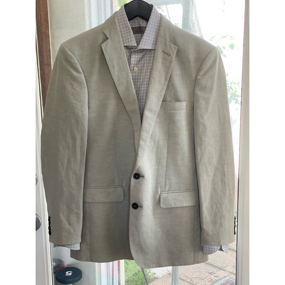 J. Lindeberg Ecru Sand 65% Linen 35% Cotton Two Button Sport Coat Blazer SZ 48 R
